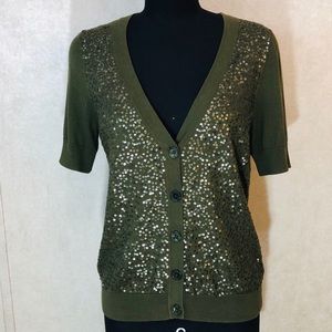 Talbots sequined sweater button down short sleeve